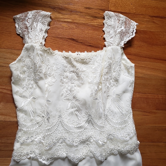 Scott McClintock 2000's VTG Ivory Lace long Embroidery Prom Wedding Dress sz 10 - Picture 9 of 9